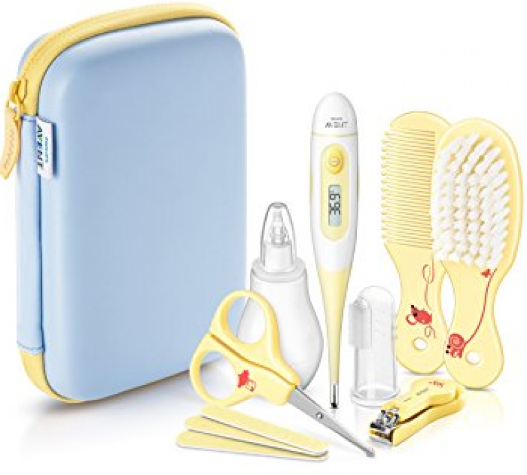 Trousse De Soin Bébé VIZION+ - Kit Naissance Complet 13 Accessoires (thermomètre, Mouche-bébé, Brosse Bois, Coussinets Allaitement) - 14
